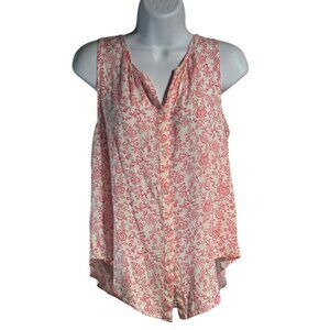 LOFT Outlet Sleeveless Floral Print Button Up Blouse Soft White Pink Top Women S